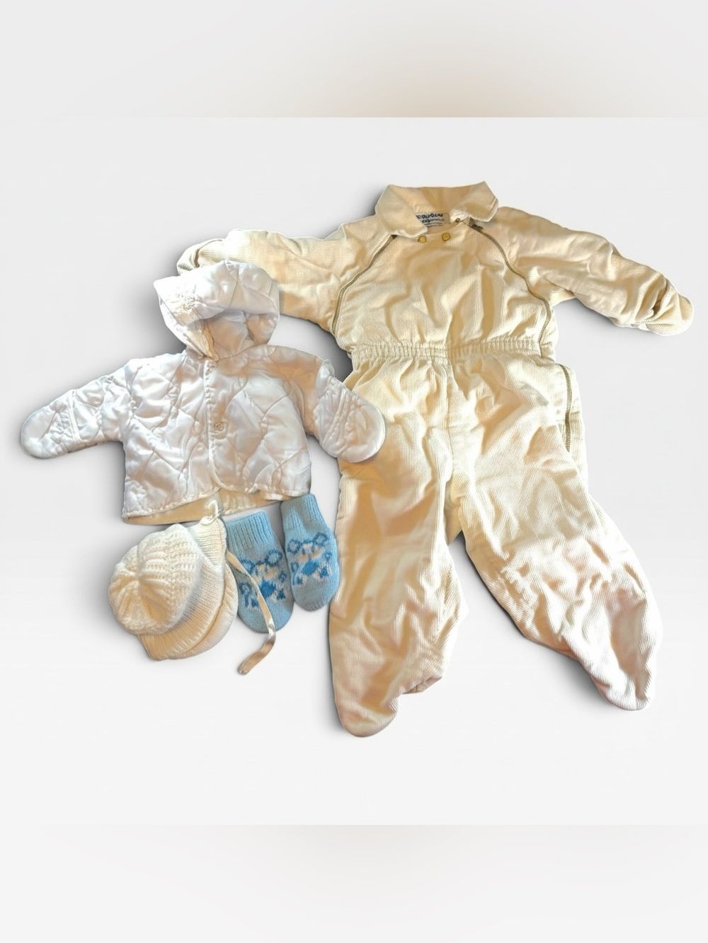 Vintage 50s 60s Baby Snowsuit Pram Lot Tidykins Corduroy Jacket Bonnet Booties